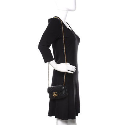 Gucci Calfskin Matelasse Super Mini GG Marmont Shoulder Bag Black 2 of 10