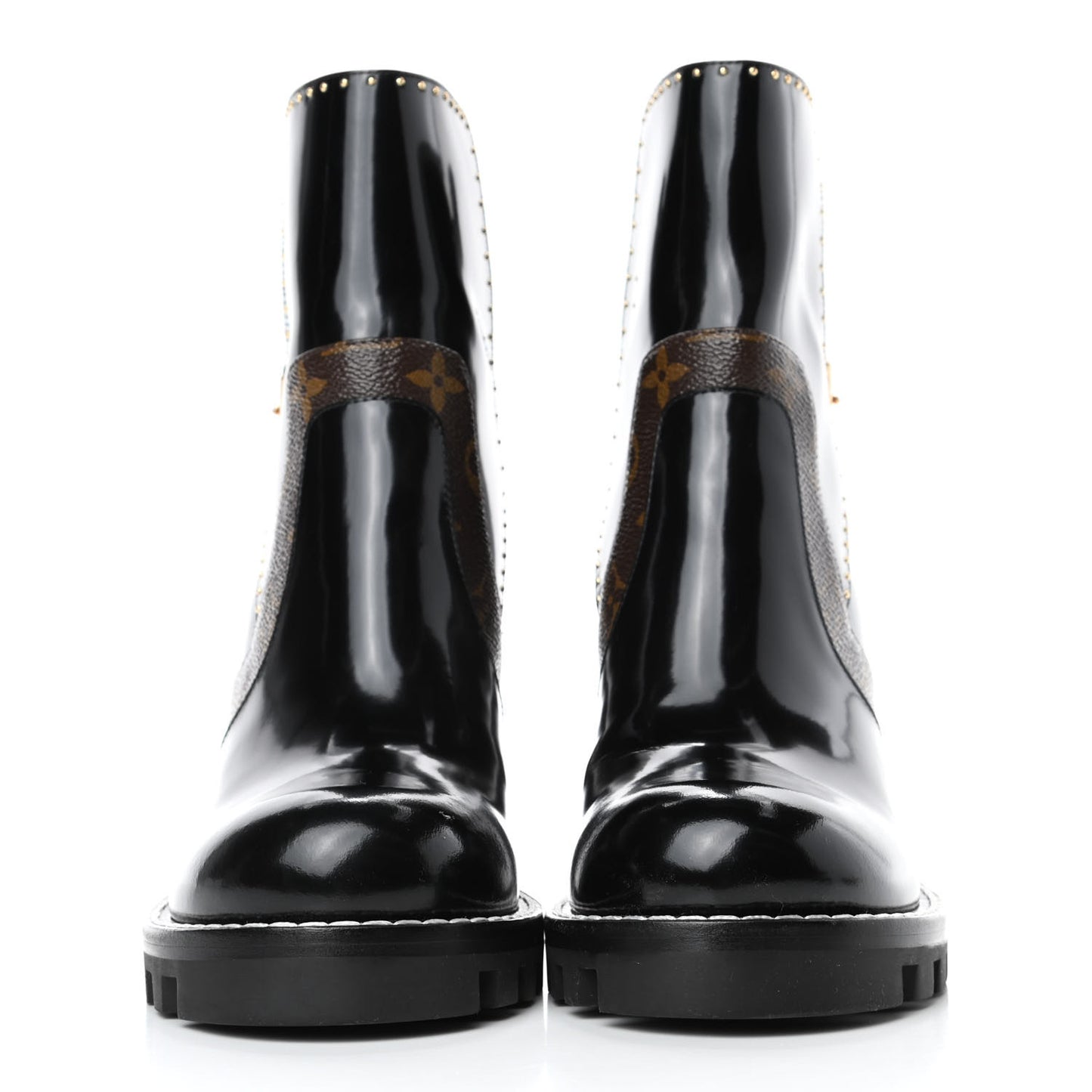 Glazed Calfskin Monogram Embellished Star Trail Ankle Boots 40 Black