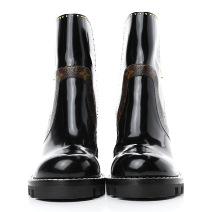 Louis Vuitton Glazed Calfskin Monogram Embellished Star Trail Ankle Boots 40 Black 2 of 4