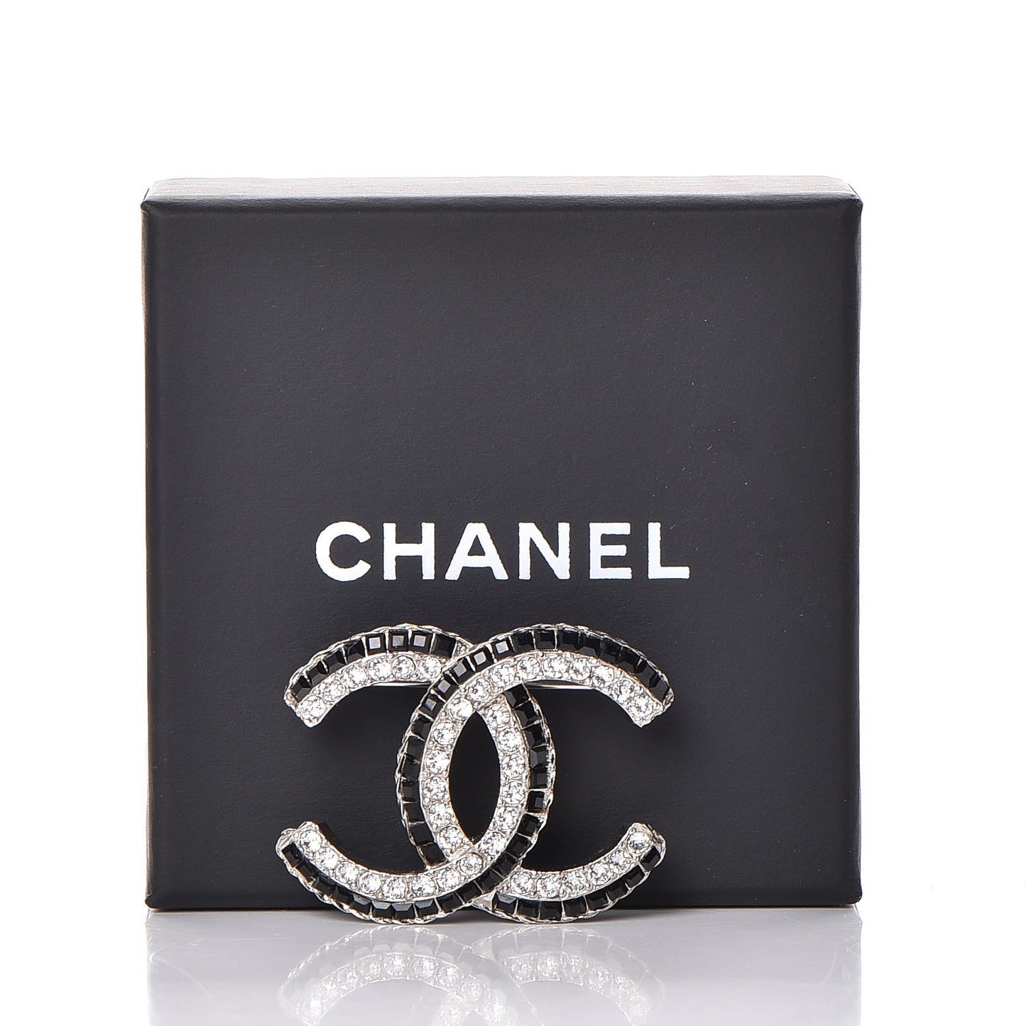 Baguette Crystal CC Brooch Silver Black