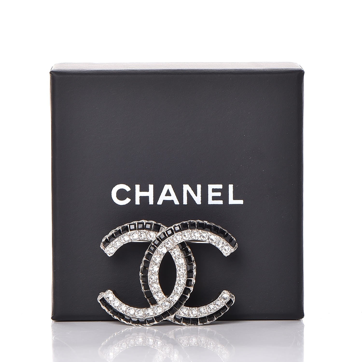 Chanel Baguette Crystal CC Brooch Silver Black 5 of 5