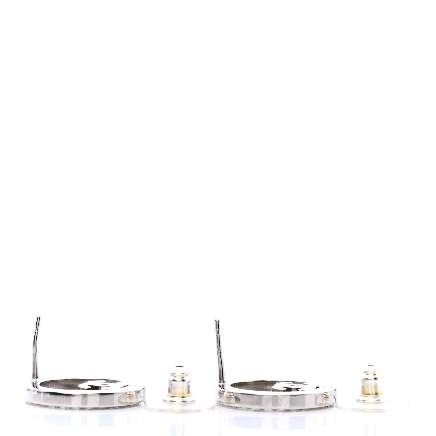Chanel Crystal CC Round Earrings Silver 3 of 5