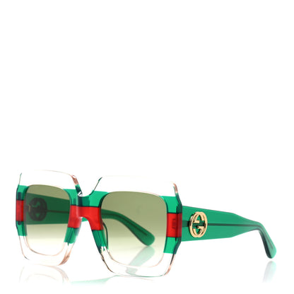 Gucci Acetate Square Web Frame GG0178S Sunglasses Green Red 1 of 9
