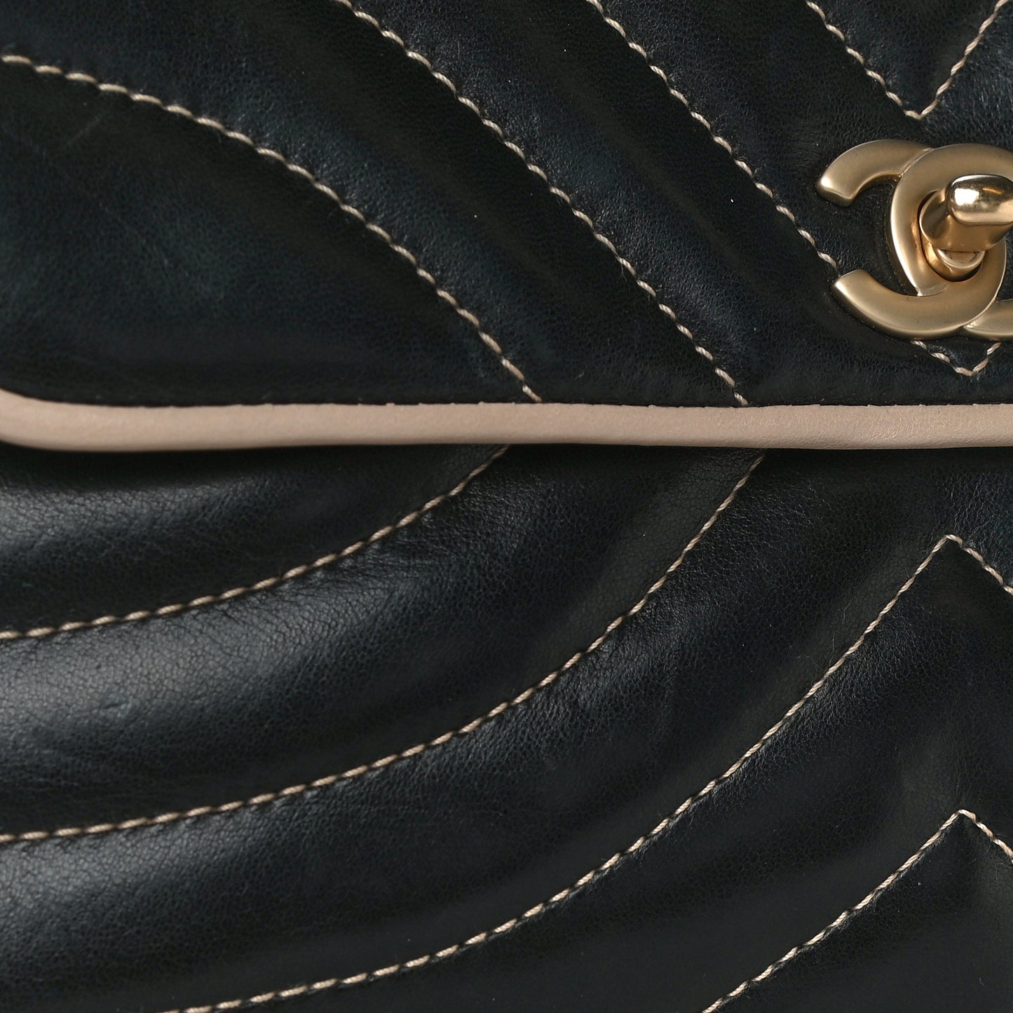 Lambskin Quilted Single Flap Bag Black Beige