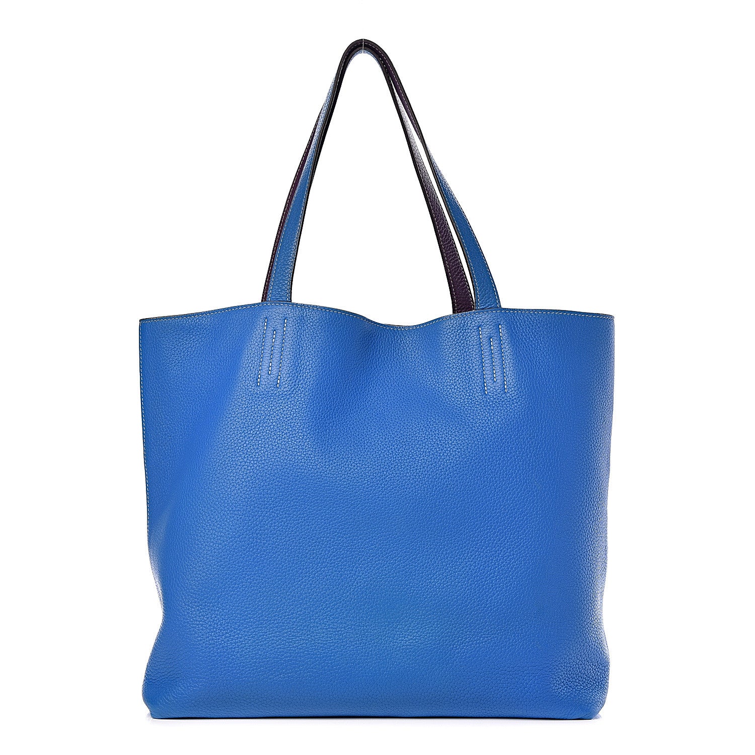 Hermes Taurillon Clemence Double Sens 45 Reversible Tote Bleu Zanzibar Ultraviolet 3 of 17