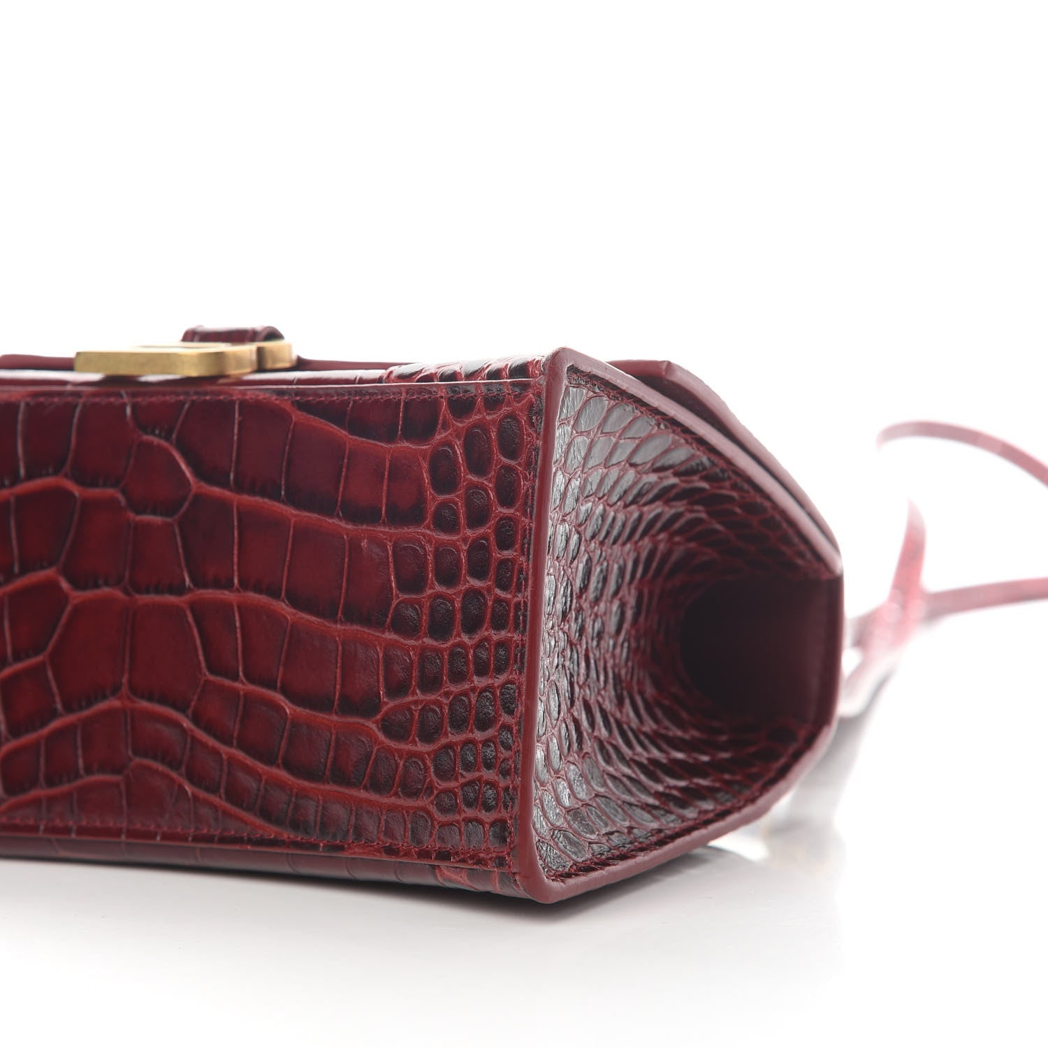 Balenciaga Shiny Calfskin Crocodile Embossed Small Hourglass Top Handle Bag Dark Red 8 of 8