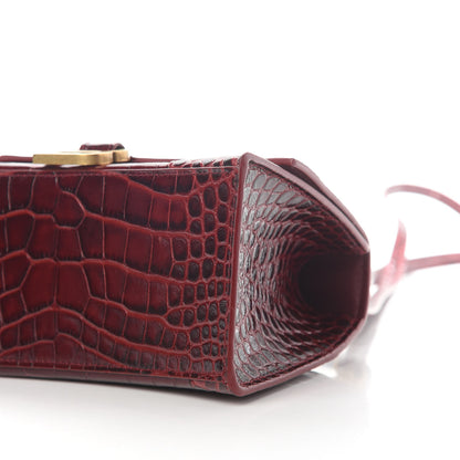 Balenciaga Shiny Calfskin Crocodile Embossed Small Hourglass Top Handle Bag Dark Red 8 of 8