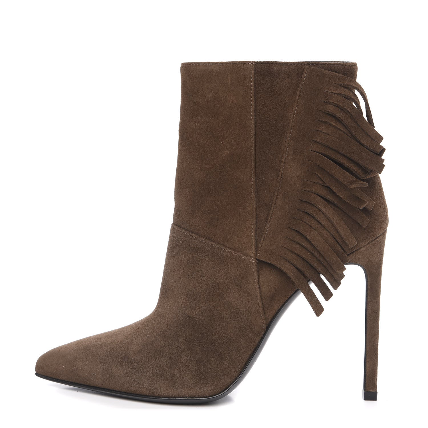 Saint Laurent Suede Paris Fringe Ankle Boots 35.5 Brown 1 of 8