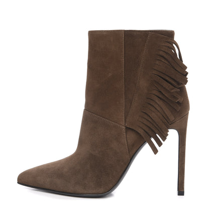 Saint Laurent Suede Paris Fringe Ankle Boots 35.5 Brown 1 of 8
