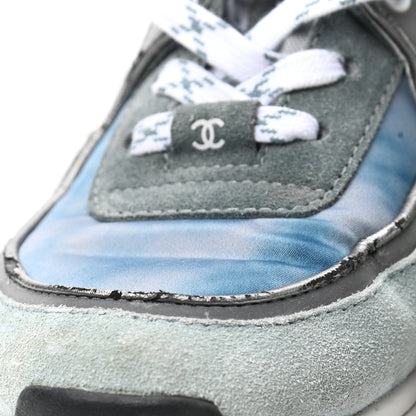 Chanel Nylon Lambskin Suede Calfskin CC Sneakers 39 Blue Grey White 10 of 13