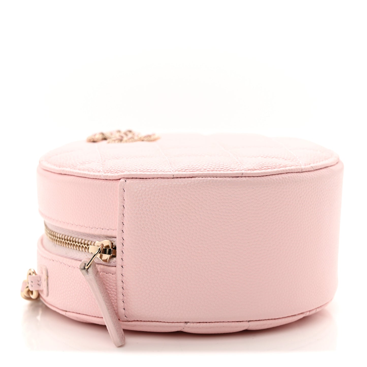 Caviar Quilted Crystal CC Round Clutch With Chain  Pink
