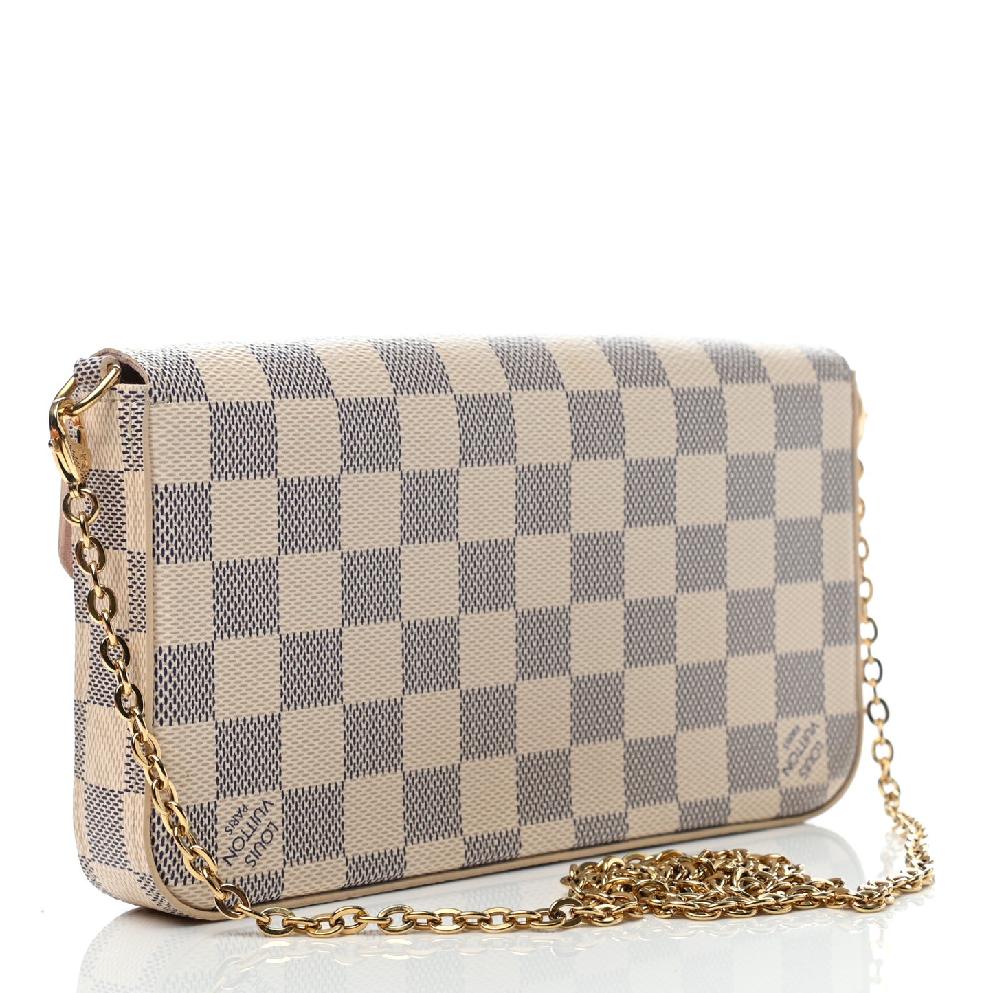Damier Azur Pochette Felicie Chain Wallet Rose Ballerine