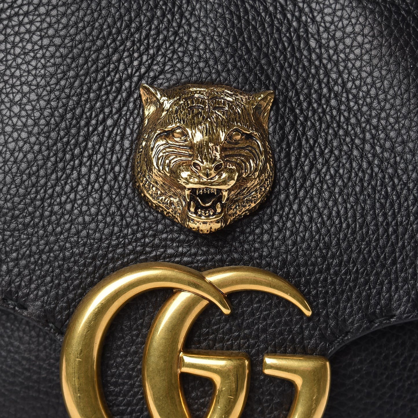 Cellarius Calfskin Feline GG Marmont Flap Shoulder Bag Black