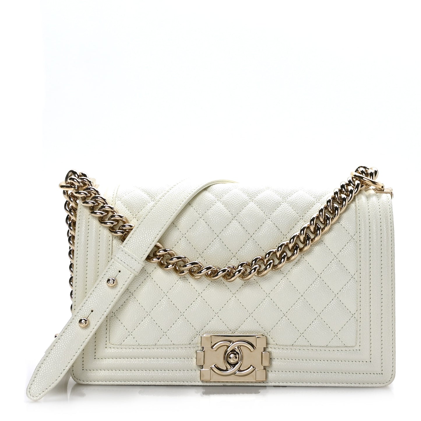 Caviar Quilted Medium Boy Flap White