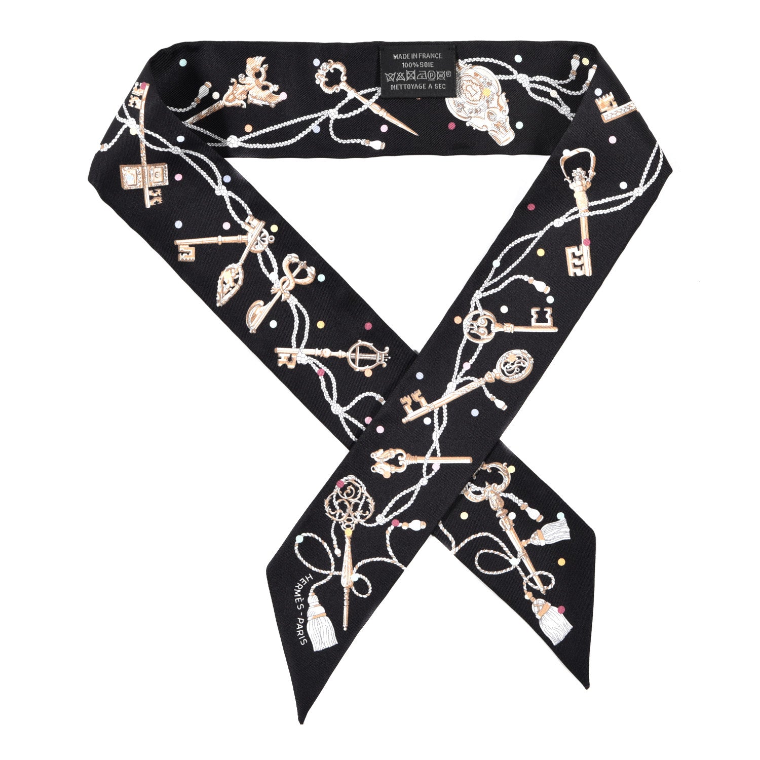 Hermes Silk Les Cles A Pois Twilly Black Beige Rose Multicolor 1 of 4