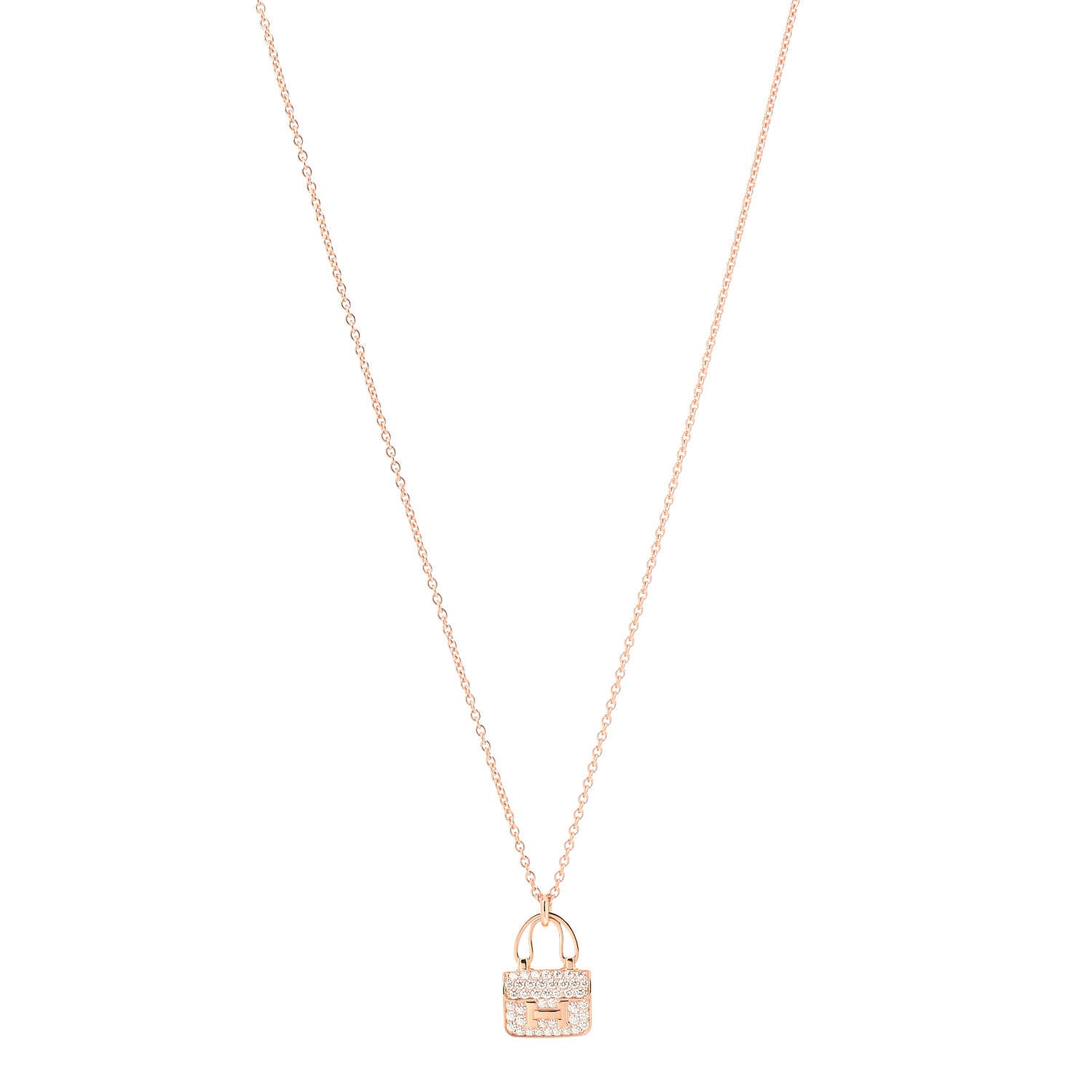 Hermes 18K Rose Gold Diamond Constance Amulettes Pendant Necklace 1 of 6