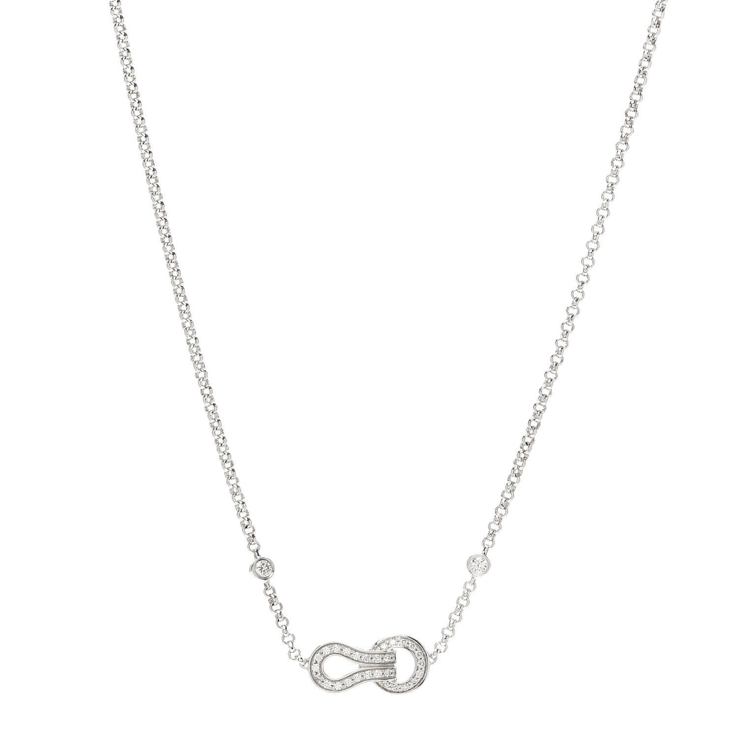 18K White Gold Diamond Agrafe Pendant Necklace