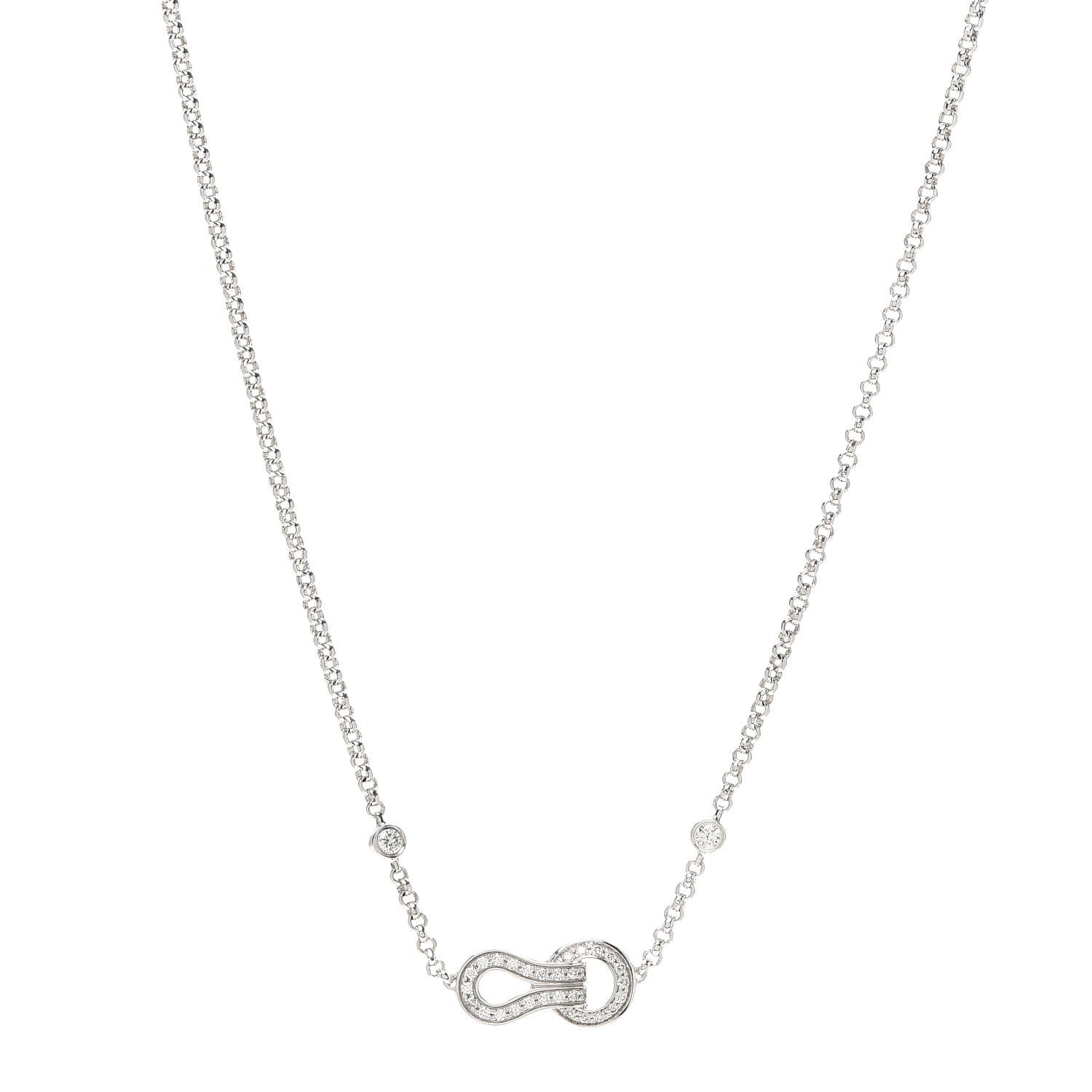 Cartier 18K White Gold Diamond Agrafe Pendant Necklace 1 of 6