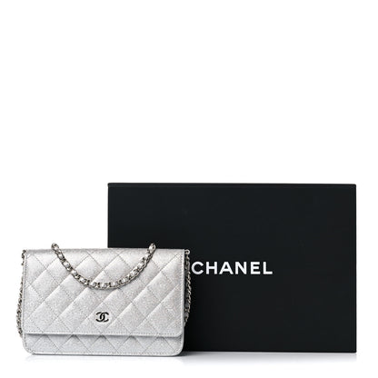 Chanel Glittered Metallic Caviar Quilted Wallet On Chain WOC Silver 13 of 13