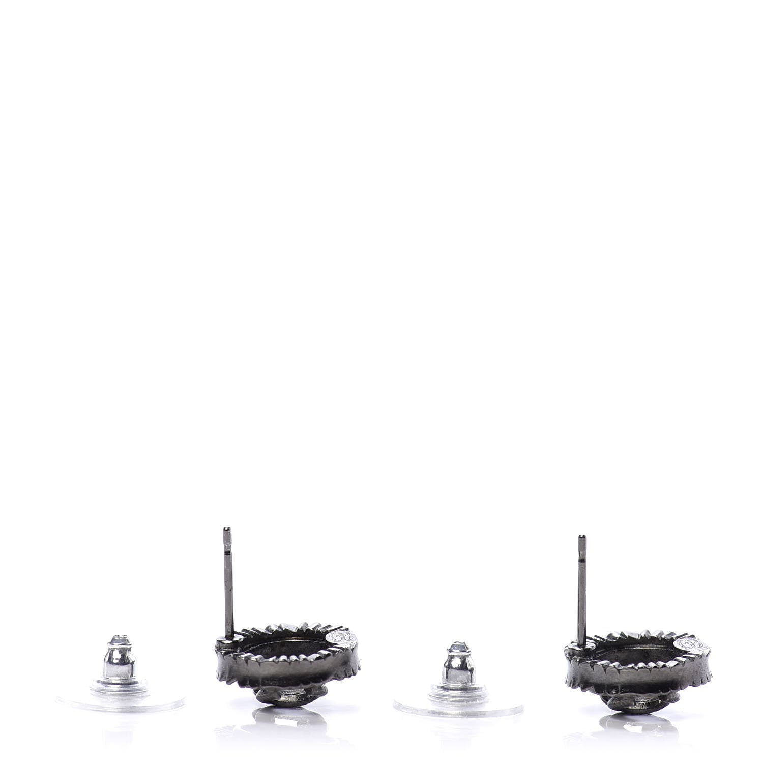 Chanel Ruthenium Crystal CC Round Earrings Silver 4 of 5