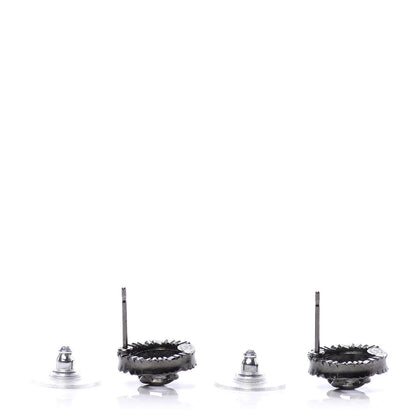 Chanel Ruthenium Crystal CC Round Earrings Silver 4 of 5