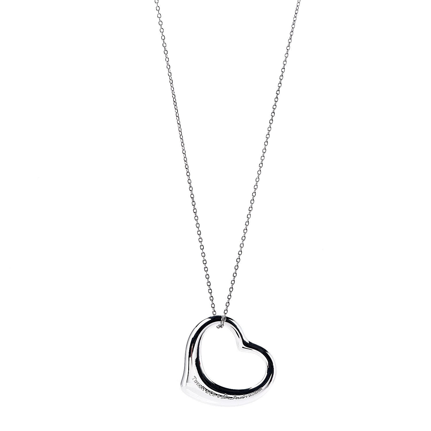 Tiffany Sterling Silver 36mm Elsa Peretti Open Heart Pendant Necklace 1 of 4