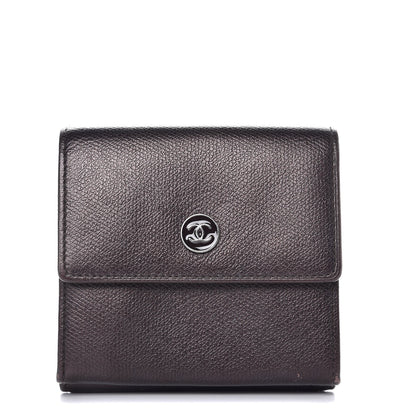 Chanel Grained Calfskin CC Button Compact Wallet Dark Brown 1 of 8