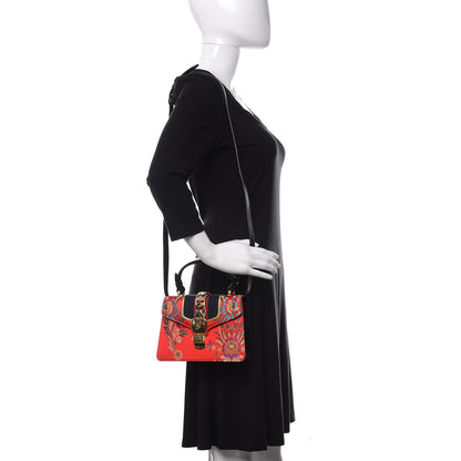Gucci Jacquard Floral Mini Sylvie Top Handle Bag Red Multicolor Black 2 of 10