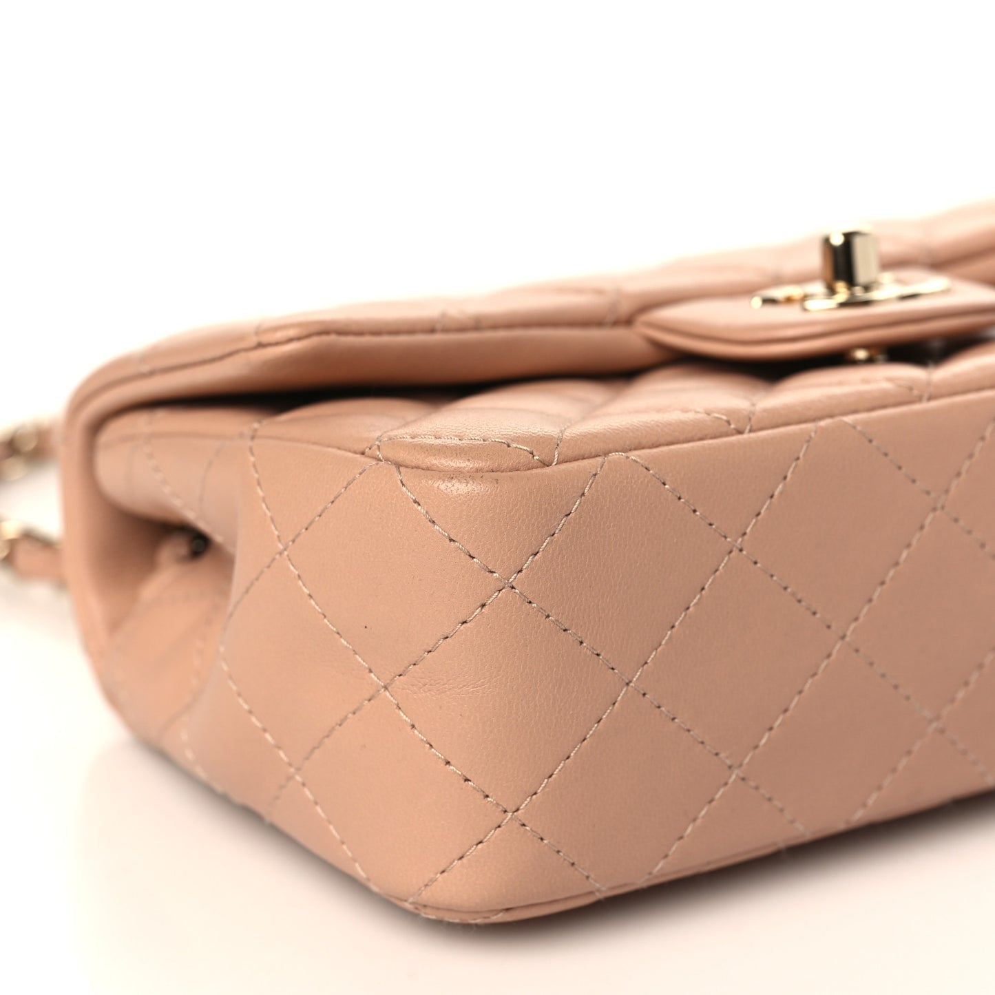Lambskin Quilted Mini Rectangular Flap Beige