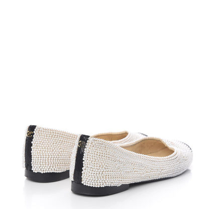 Chanel Pearl Sequin Cap Toe Ballerina Flats 39 White Black 4 of 12