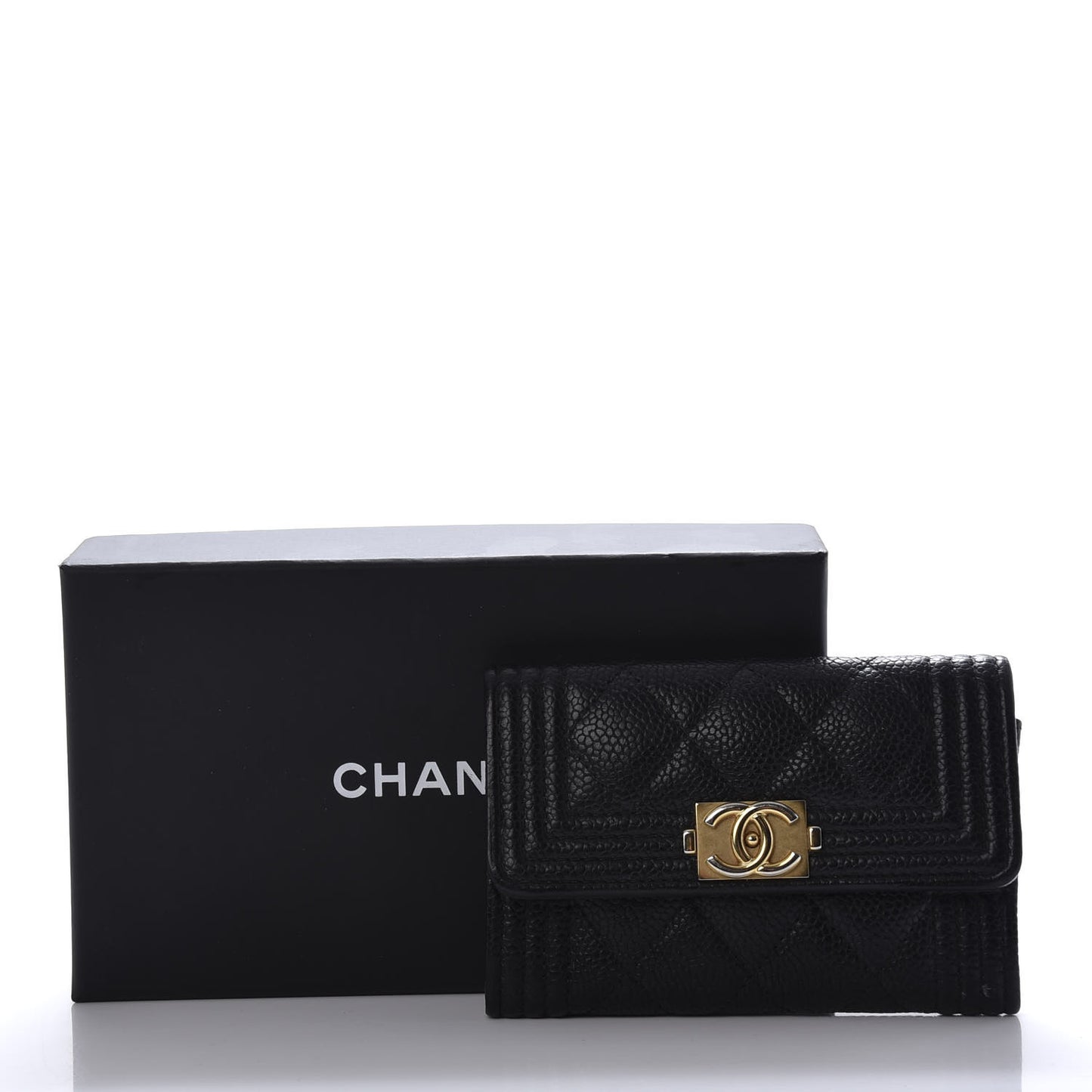 Caviar Quilted Boy Flap Card Holder Black