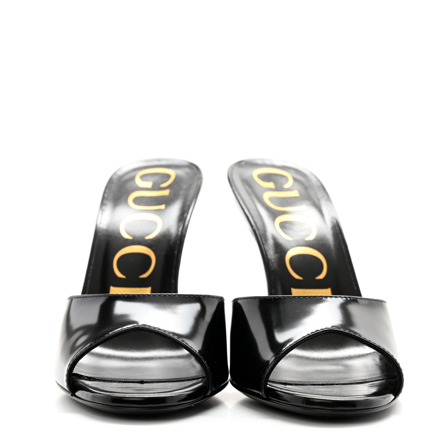 Polished Calfskin Scarlet Mid Heel Slide Sandals 36 Black