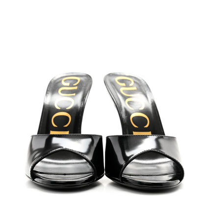 Gucci Polished Calfskin Scarlet Mid Heel Slide Sandals 36 Black 2 of 10