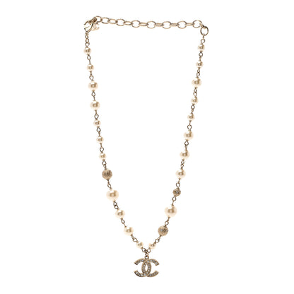 Chanel Strass Crystal Pearl Beaded CC Short Necklace Gold 3 of 6