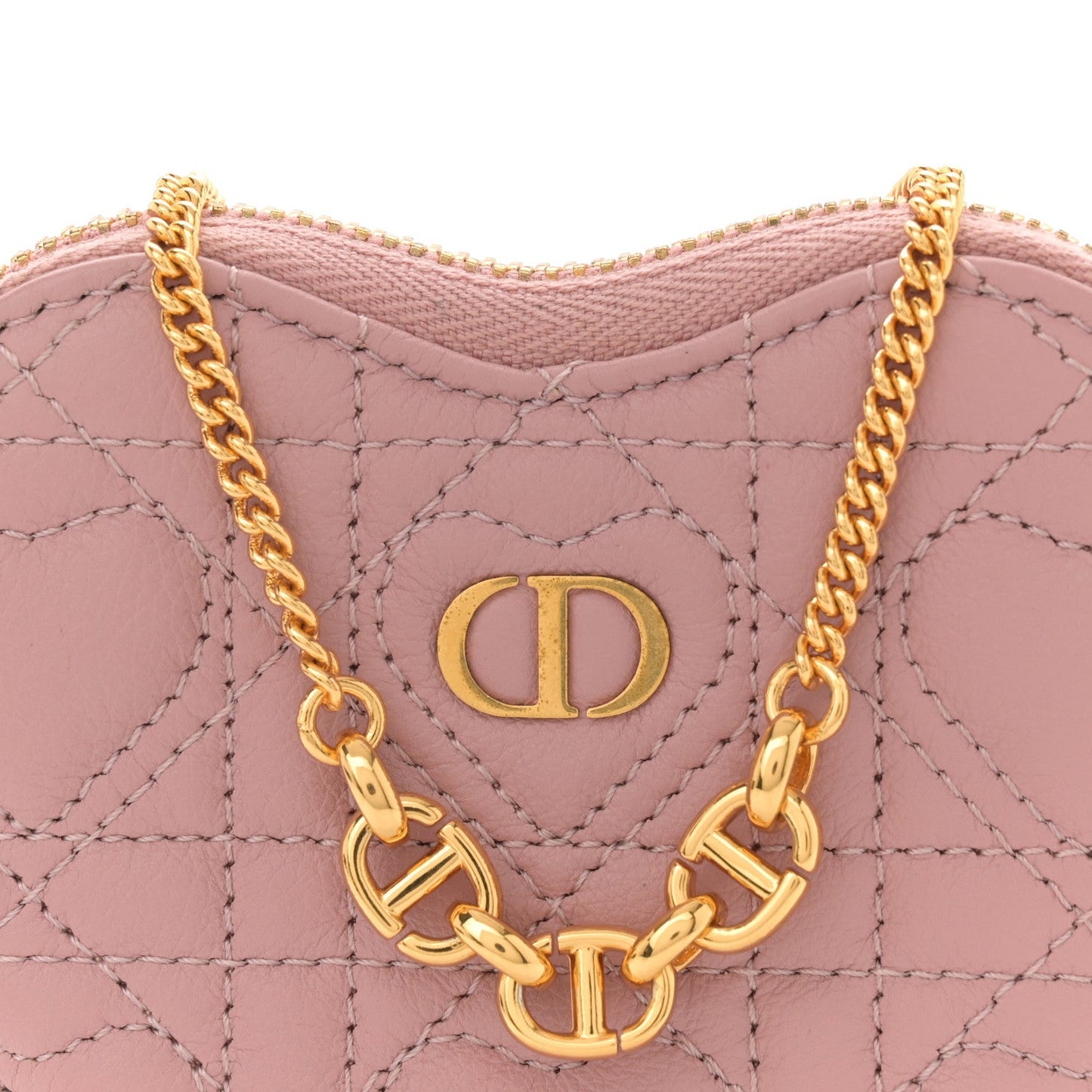 Calfskin Cannage Dioramour Caro Heart Pouch With Chain Old Rose