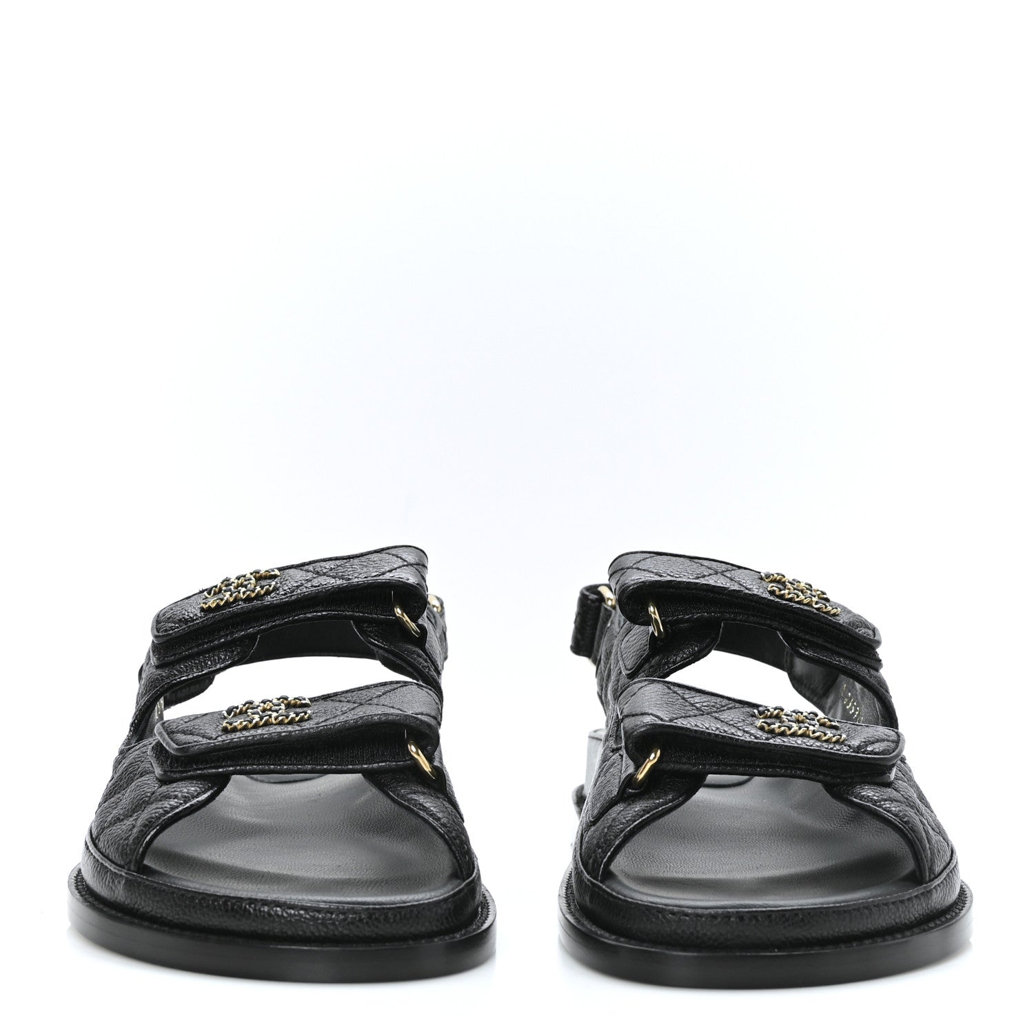 Chanel Grained Calfskin Velcro Dad Sandals 37.5 Black 2 of 9