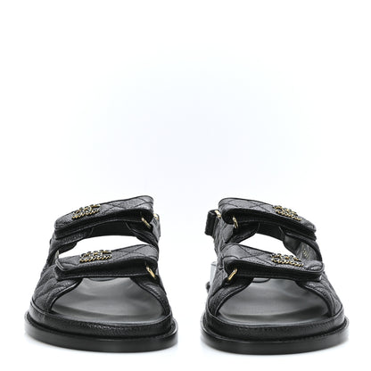 Chanel Grained Calfskin Velcro Dad Sandals 37.5 Black 2 of 9