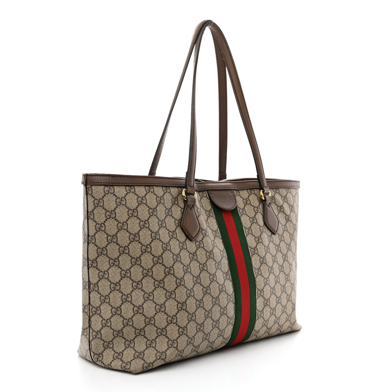 Gucci GG Supreme Monogram Textured Calfskin Web Medium Ophidia Shopping Tote Beige Ebony New Acero 3 of 22