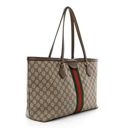 Gucci GG Supreme Monogram Textured Calfskin Web Medium Ophidia Shopping Tote Beige Ebony New Acero 3 of 22