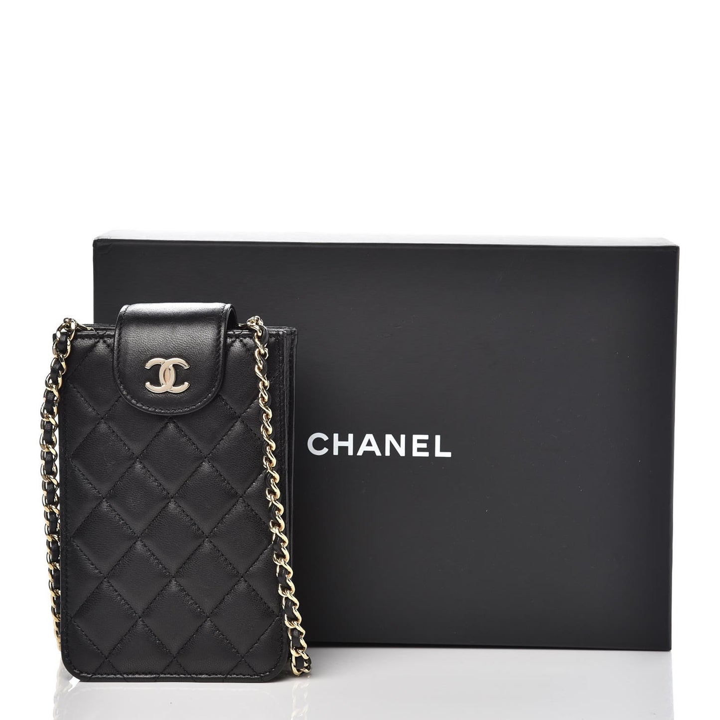 Lambskin Quilted CC Phone Holder Black