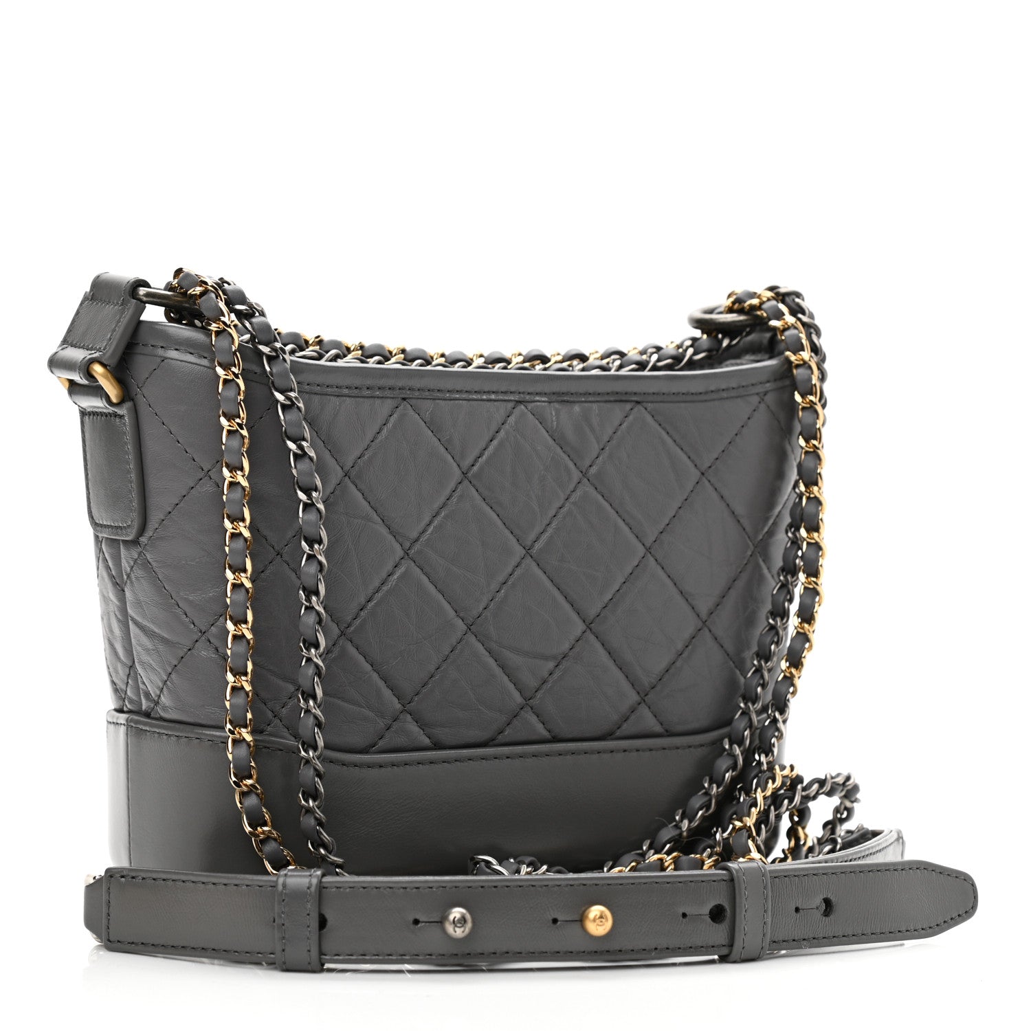 Chanel Aged Calfskin Quilted Small Gabrielle Hobo Dark Grey 3 of 11