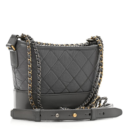 Chanel Aged Calfskin Quilted Small Gabrielle Hobo Dark Grey 3 of 11