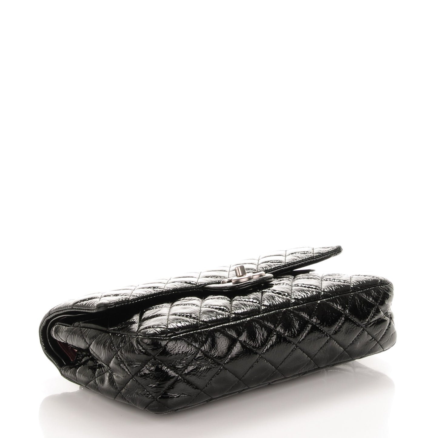 Distressed Patent Quilted Medium Double Flap Black