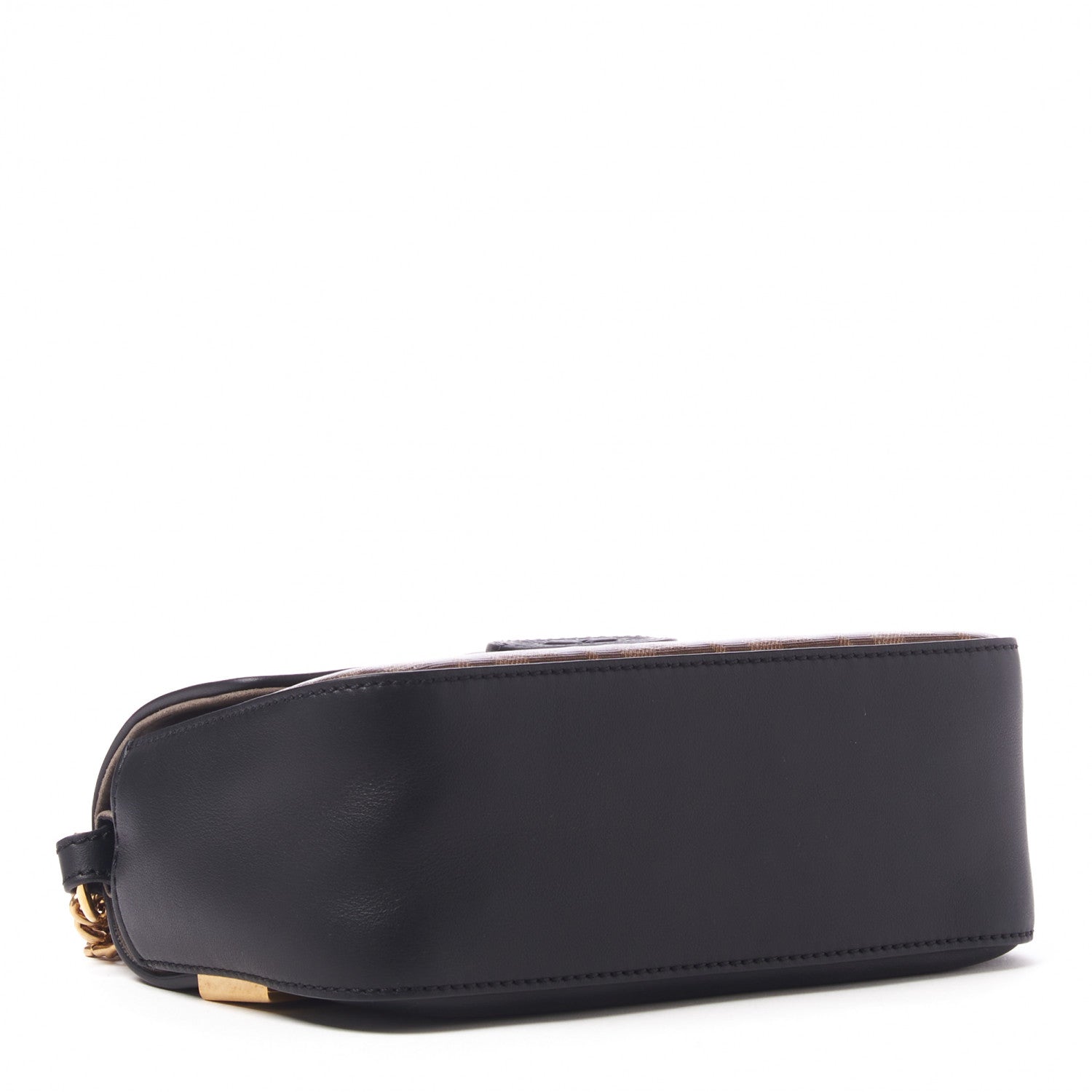 Fendi Vitello Grace Glazed Fabric FF 1974 Double F Shoulder Bag Black Mogano Panna 4 of 9