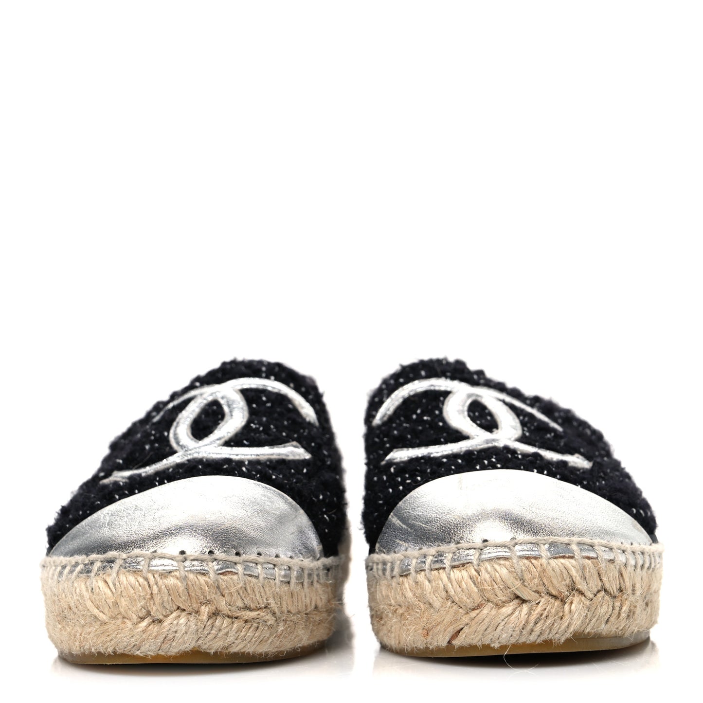 Metallic Lambskin Tweed CC Espadrilles 37 Black Silver