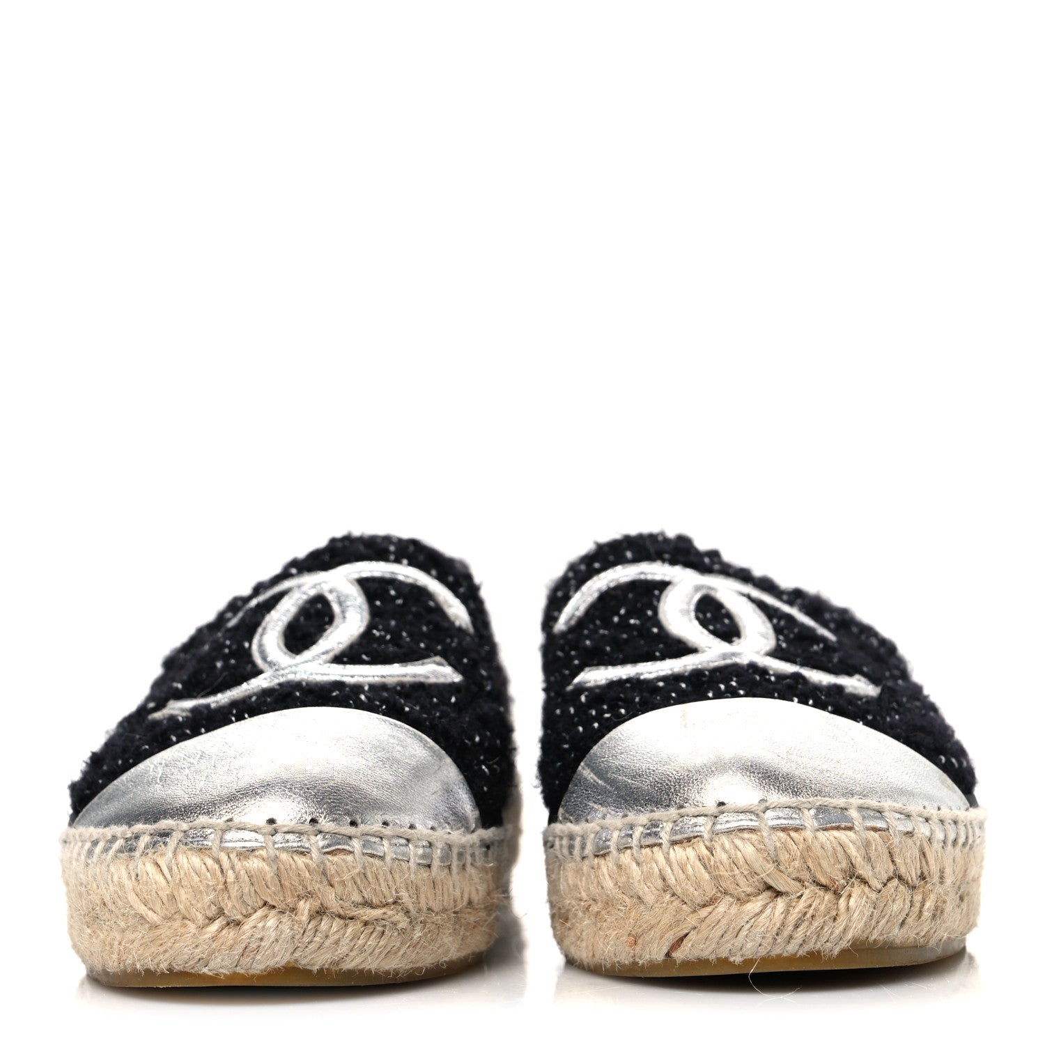Chanel Metallic Lambskin Tweed CC Espadrilles 37 Black Silver 3 of 11
