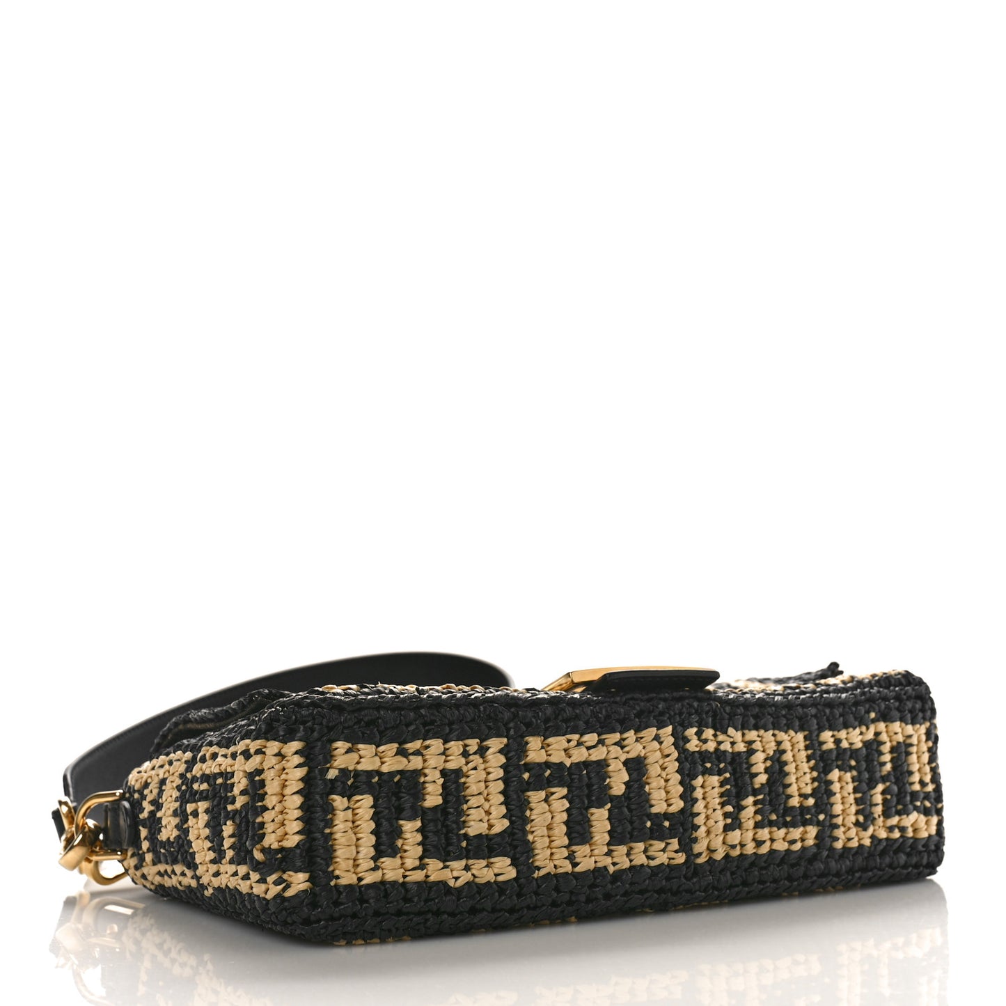 Raffia Vitello Grace FF Crochet Baguette Natural Black
