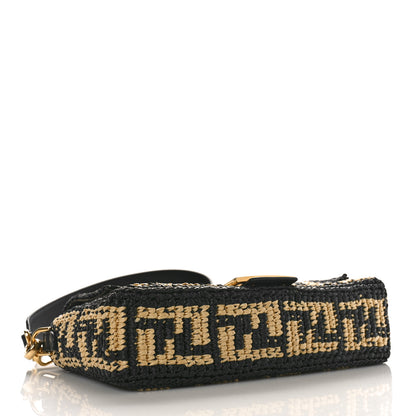 Fendi Raffia Vitello Grace FF Crochet Baguette Natural Black 4 of 8