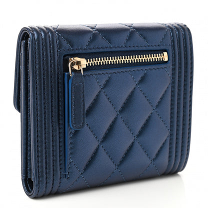 Chanel Metallic Lambskin Quilted Compact Boy Wallet Blue 3 of 9