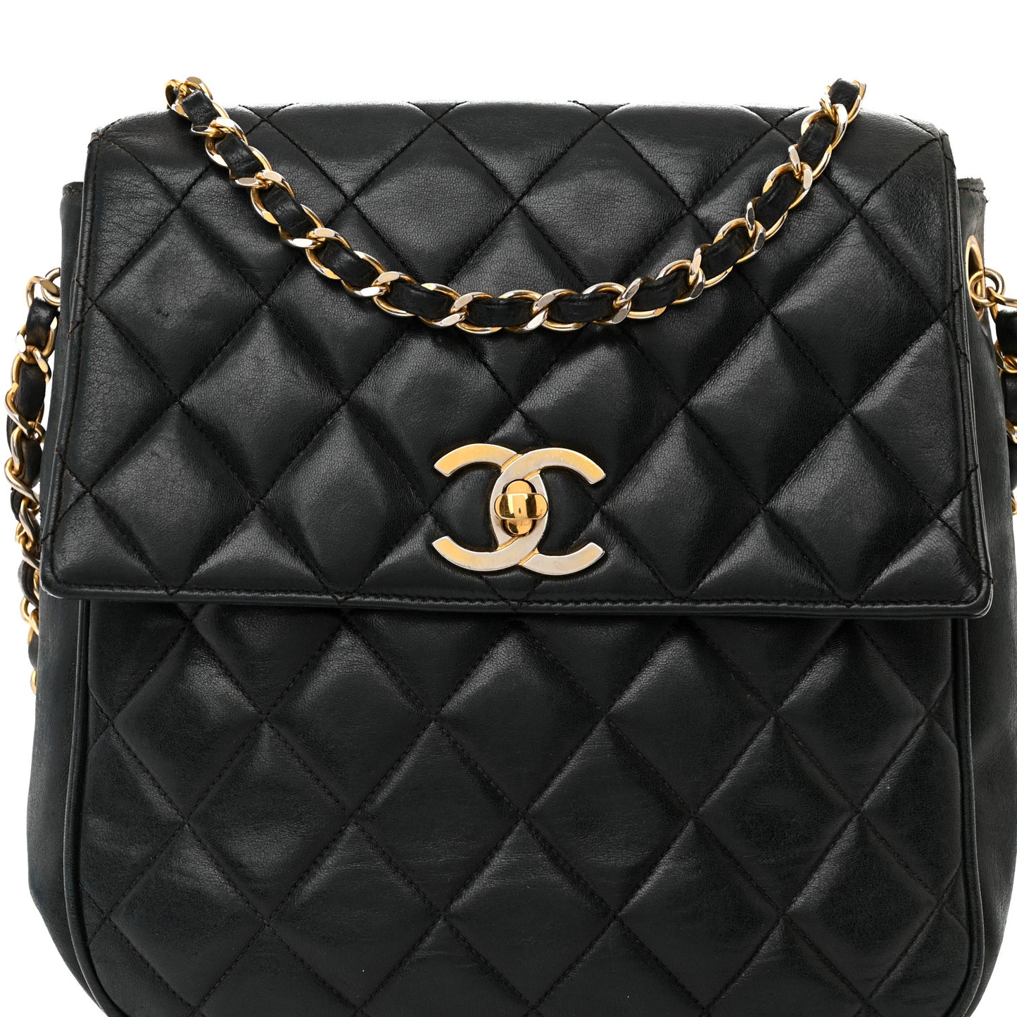 Lambskin Quilted Mini Flap Shoulder Bag Black